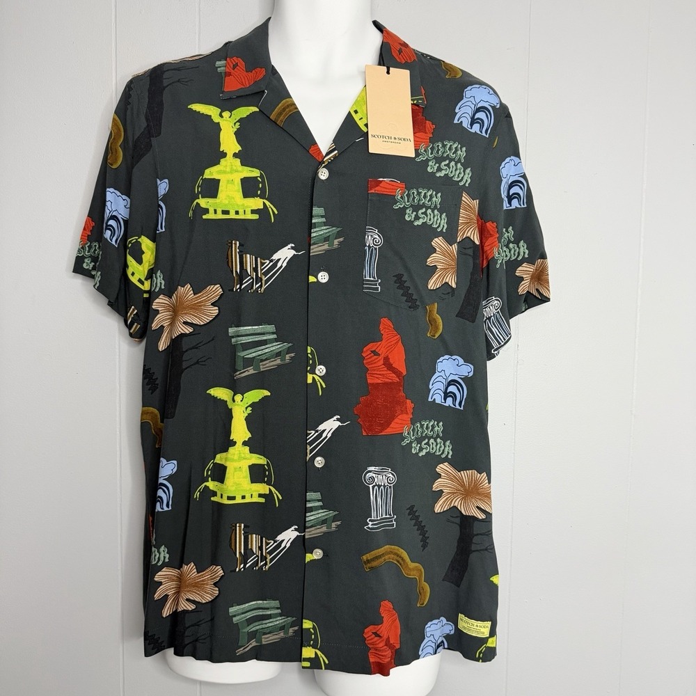 Scotch & Soda Patterned Knit Camp Button Up Shirt Men Medium Short Sleeve